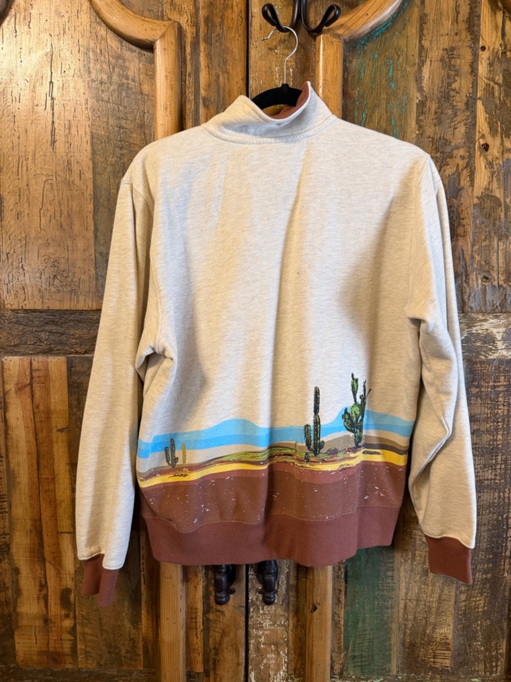 Ariat Men's Beige and Brown Quarter-Zip Sweater with Desert Horse Motif - Picture 2 of 3